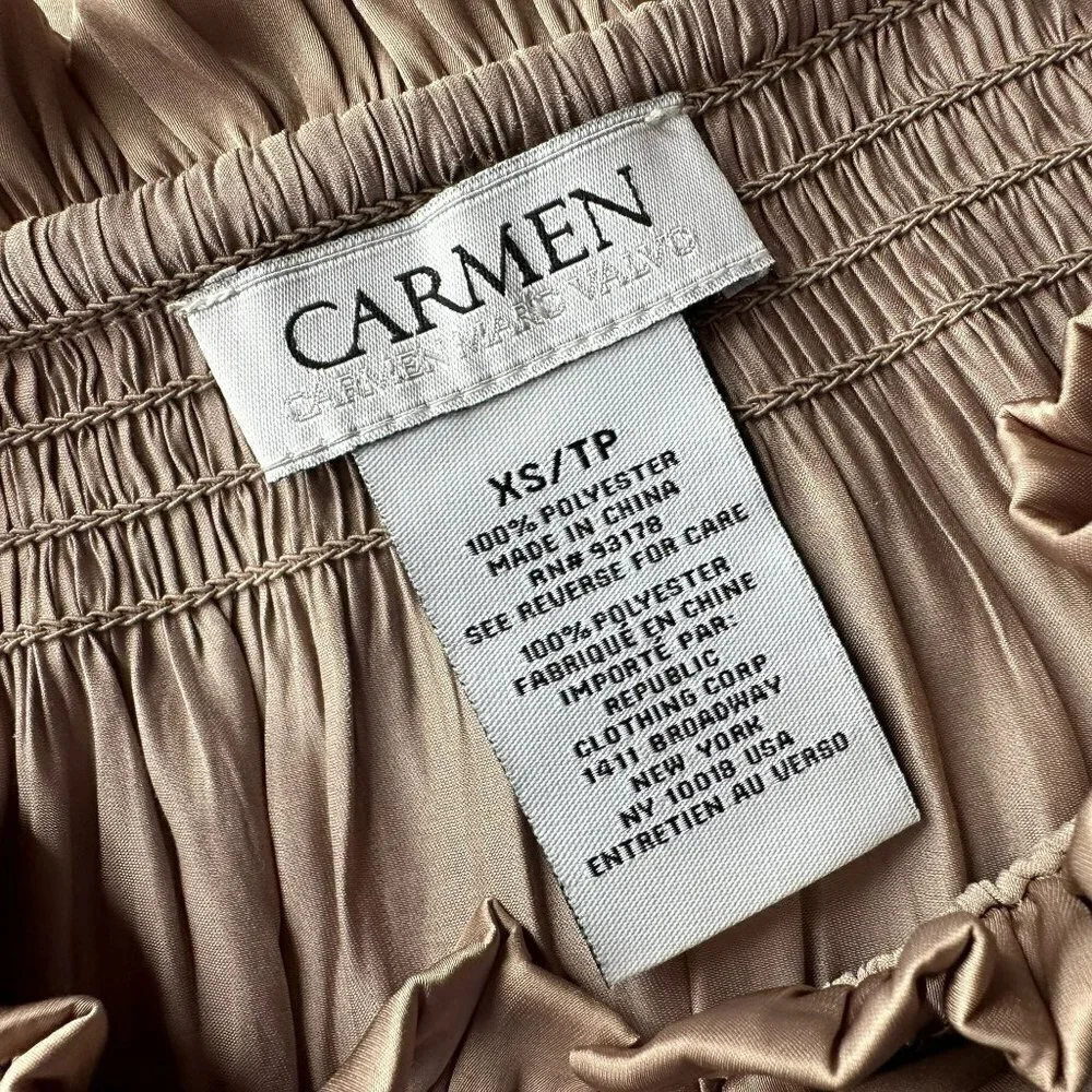 Carmen Marc Valvo Satin Taupe Tan Blouse Top Womens XS - Picture 6 of 7